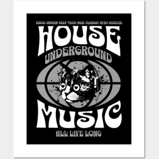 HOUSE MUSIC  - Underground Cat (white/grey) Posters and Art